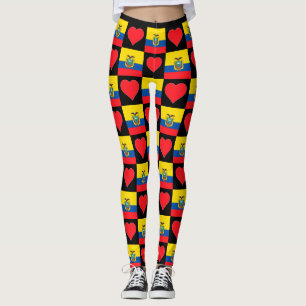 Ecuador Flag Heart Pattern Patriotic Ecuadorian Leggings