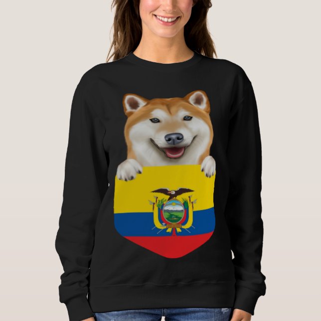 Ecuador Flag Shiba Inu Dog In Pocket Sweatshirt (Front)