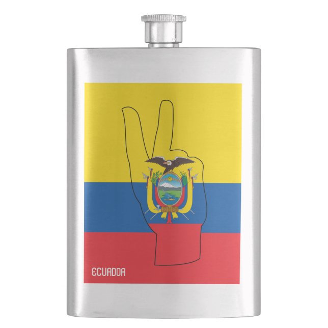 Ecuador Flag Victory Sign Patriotic Hip Flask (Front)
