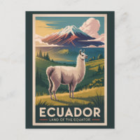 Ecuador Llama Illustration Travel Art Vintage