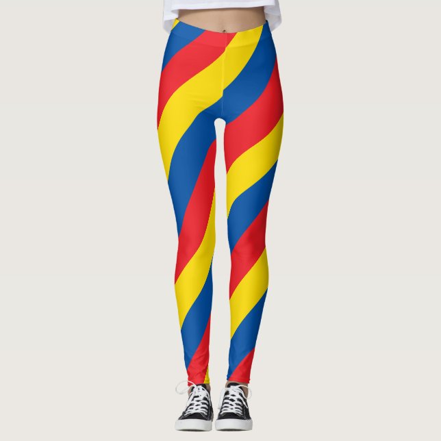 Ecuador National Flag Colours Diagonal Striped Leggings (Front)