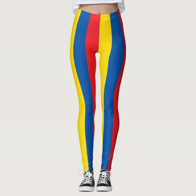 Ecuador National Flag Colours Vertical Striped Leggings (Front)