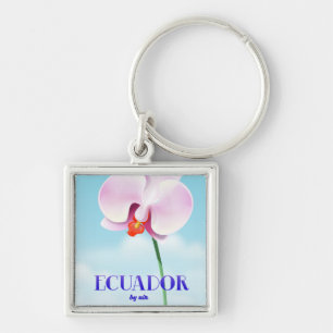 Ecuador orchid travel poster key ring