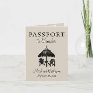 Ecuador Passport with Beach Hut Wedding Invitation