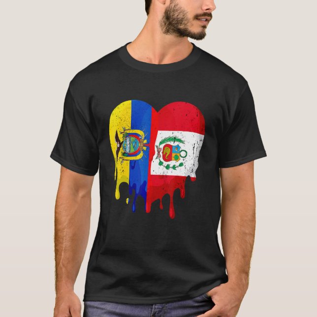 Ecuador Peru Flag Heart Citizen Grown Patriot Coun T-Shirt (Front)