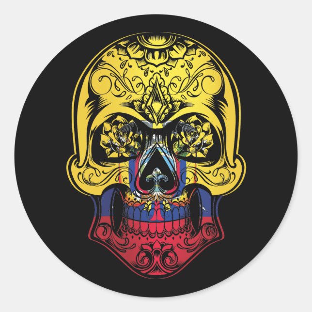 Ecuador  Skull And Roses Flag Classic Round Sticker (Front)