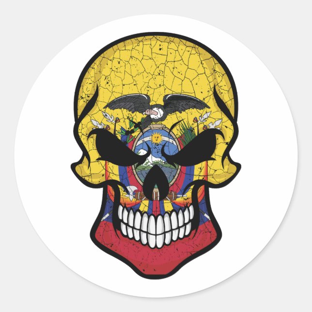 Ecuador Smiling Skull Flag Classic Round Sticker (Front)