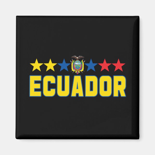 Ecuador Text & Emblem & Flag Coloured Stars Magnet (Front)