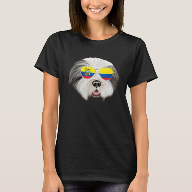 Ecuadorian Flag Bearded Collie Dog Ecuador Pocket T-Shirt (Front)
