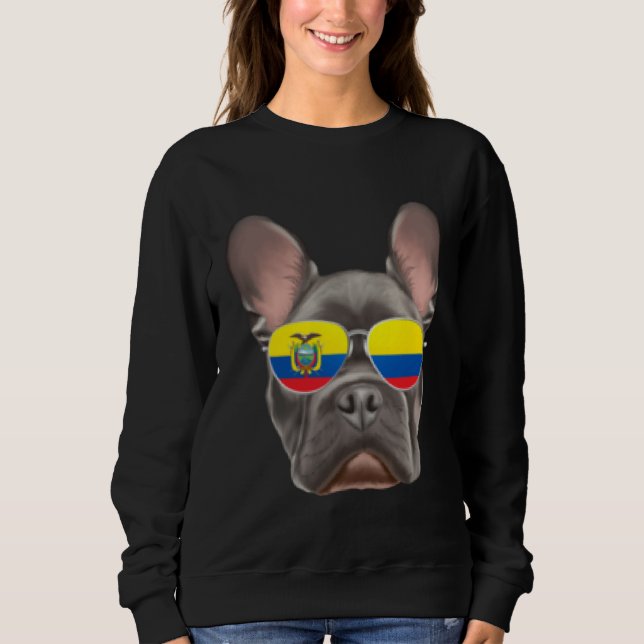 Ecuadorian Flag French Bulldog Dog Ecuador Pocket Sweatshirt (Front)