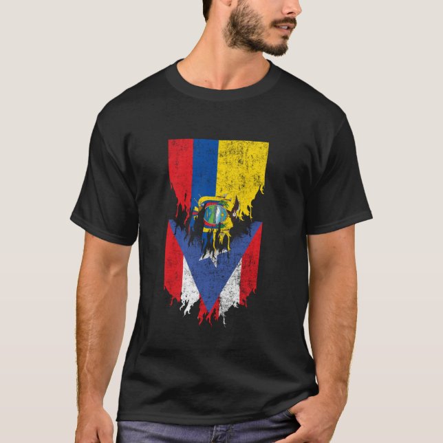 Ecuadorian Puerto Rican Flags Ripped Ecuador Puert T-Shirt (Front)