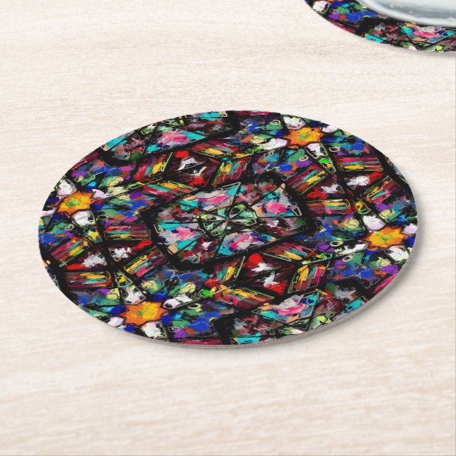 Ecuadorian Stained Glass Round Paper Coaster (Angled)
