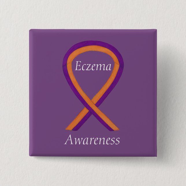 Eczema Awareness Ribbon Custom Art Pin Buttons (Front)