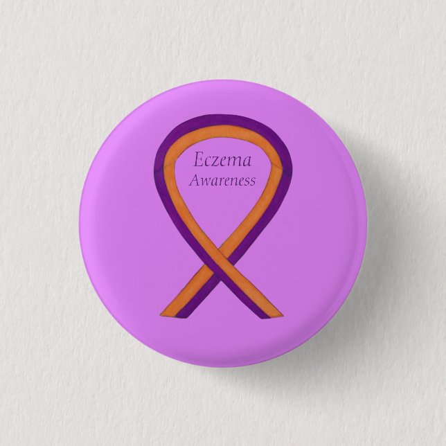 Eczema Awareness Ribbon Custom Art Pin Buttons (Front)