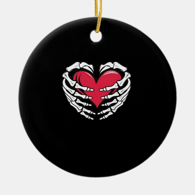 Ed Heart In Skeletal Hands Classic Ceramic Ornament (Front)