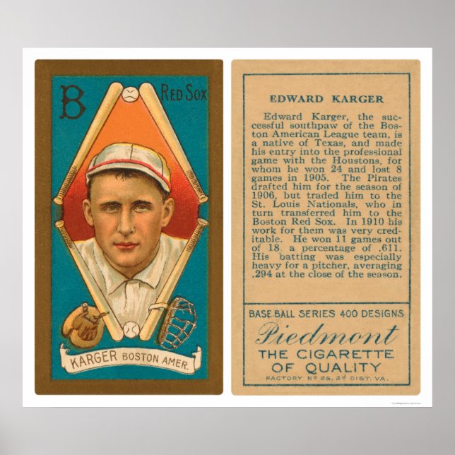 Ed Karger Red Sox Baseball 1911 Poster (Front)
