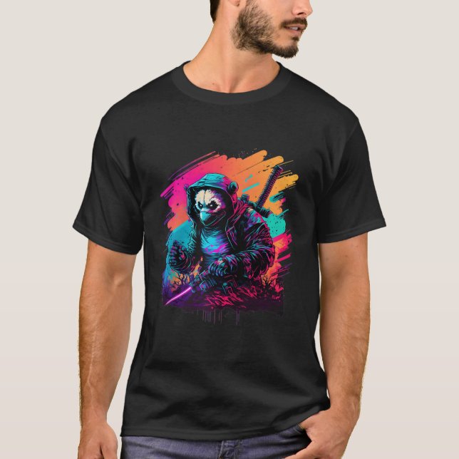 Ed Panda Ninja Steampunk Synthwave Baseball T-Shirt (Front)