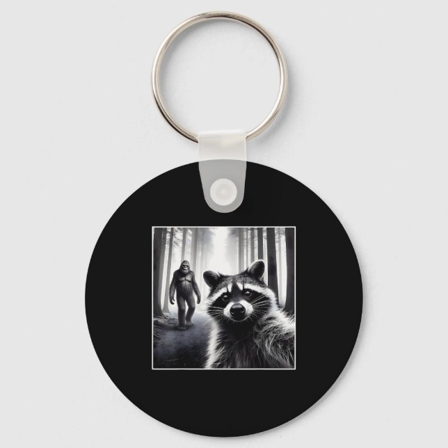 Ed Raccoon Selfie With Sasquatch Bigfoot Funny Rac Key Ring (Front)