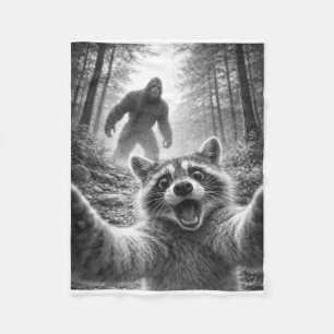 ed Racoon Selfie with Bigfoot Sasquatch Funny Fleece Blanket