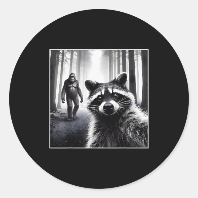Ed Racoon Selfie With Sasquatch Bigfoot Funny Rac Classic Round Sticker (Front)
