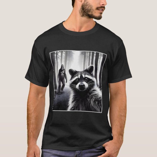 Ed Racoon Selfie With Sasquatch Bigfoot Funny Rac T-Shirt (Front)
