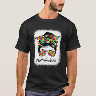 ed Teacher Messy Bun Supporting Autism Awareness M T-Shirt