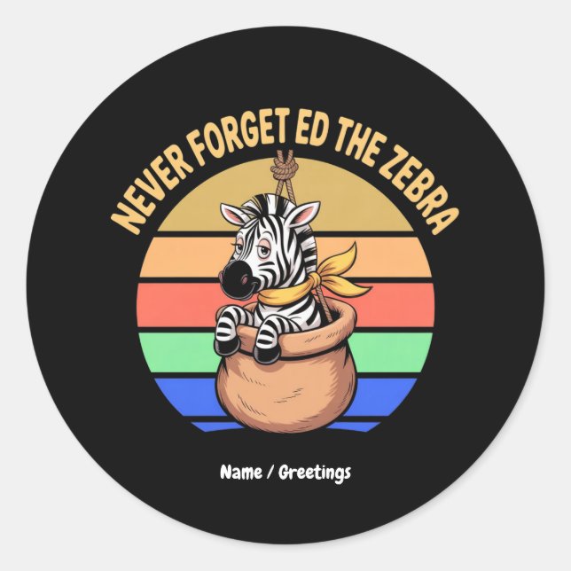 Ed The Zebra Captured Retro Stripes Funny Design Classic Round Sticker (Front)