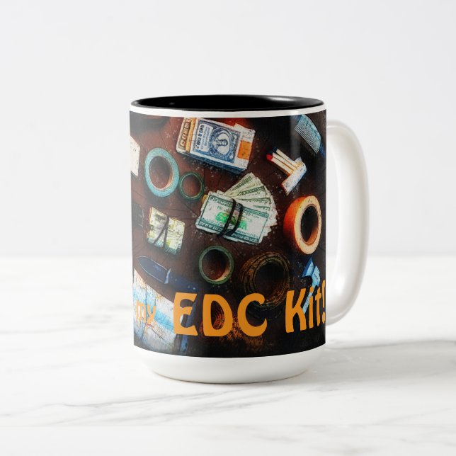 EDC Kit Prepper Survivalist Design Two-Tone Coffee Mug (Front Right)