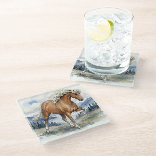 Edda Silver bay Icelandic Horse in the Mountains Glass Coaster