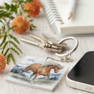 Edda Silver bay Icelandic Horse in the Mountains Key Ring