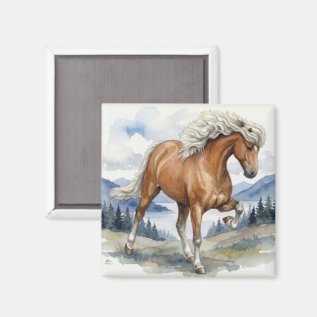 Edda Silver bay Icelandic Horse in the Mountains S Magnet (Front/Back)