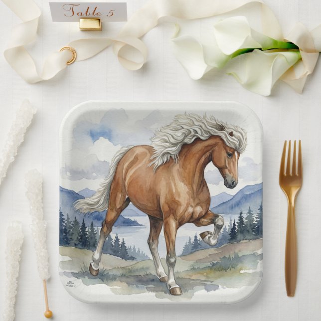 Edda Silver bay Icelandic Horse in the Mountains S Paper Plate (Wedding)