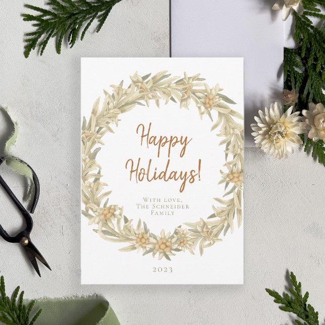 Edelweiss Alpine Floral Wreath  Holiday Card (Creator Uploaded)