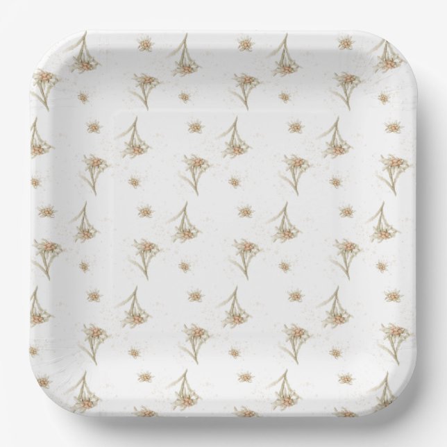 Edelweiss Alpine Flower Paper Plate (Front)