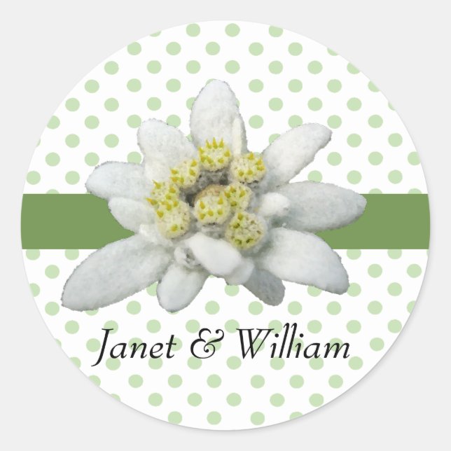 Edelweiss and Polka Dots Wedding Envelope Seal (Front)
