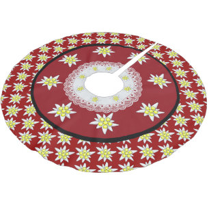 Edelweiss Floral Red Christmas Tree Skirt