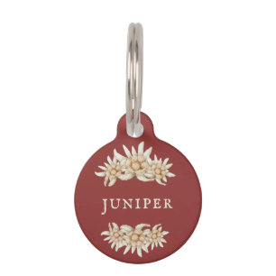 Edelweiss Flower Custom Red Pet Tag