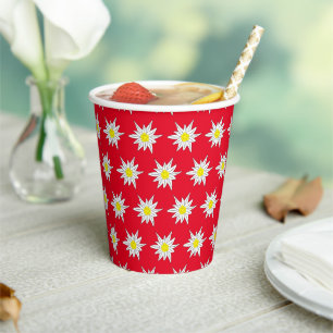 Edelweiss Flower Pattern Red Paper Cup