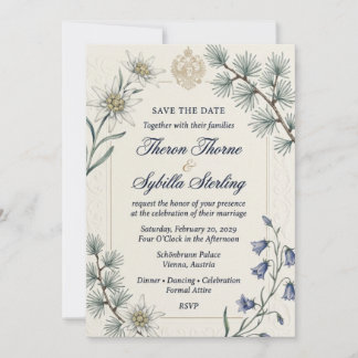 Edelweiss Flowers, Pine Needles, Bluebells, Imperi Invitation