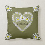 Edelweiss Heart American MoJo Pillow<br><div class="desc">Cute Designer Pillow,  decorated with a Bavarian modern country style white Edelweiss flowers Heart on a Khaki/olive background. Spice up your home with this beautiful pillow. Makes a cheerful gift. Made in the U.S.A. !! Support our economy buy products made in America!</div>