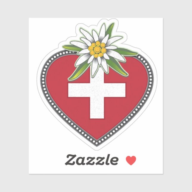 Edelweiss Heart Swiss Flag Die Cut Sticker (Sheet)
