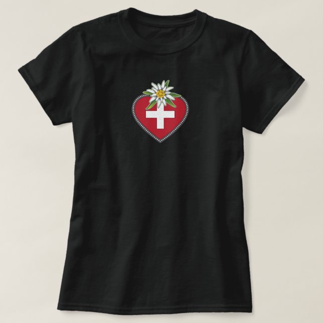 Edelweiss Heart Swiss Flag T-shirt (Design Front)