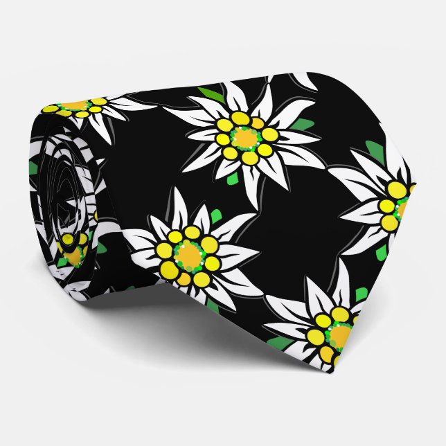 Edelweiß on black, for Bavaria fans Tie (Rolled)