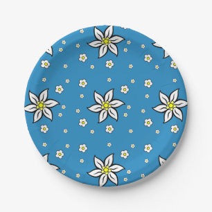 Edelweiss on Blue Paper Plate