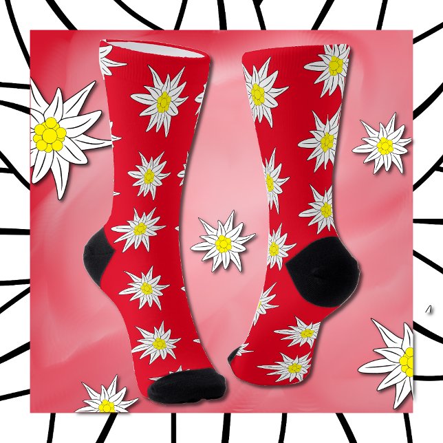 Edelweiss Pattern Floral Red Crew Socks (Creator Uploaded)