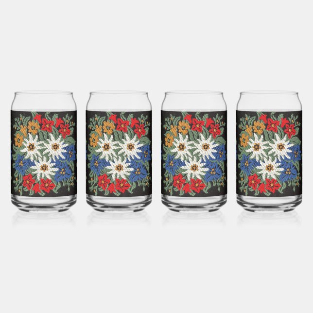 Edelweiss Swiss Alpine Flower  Can Glass (Left)