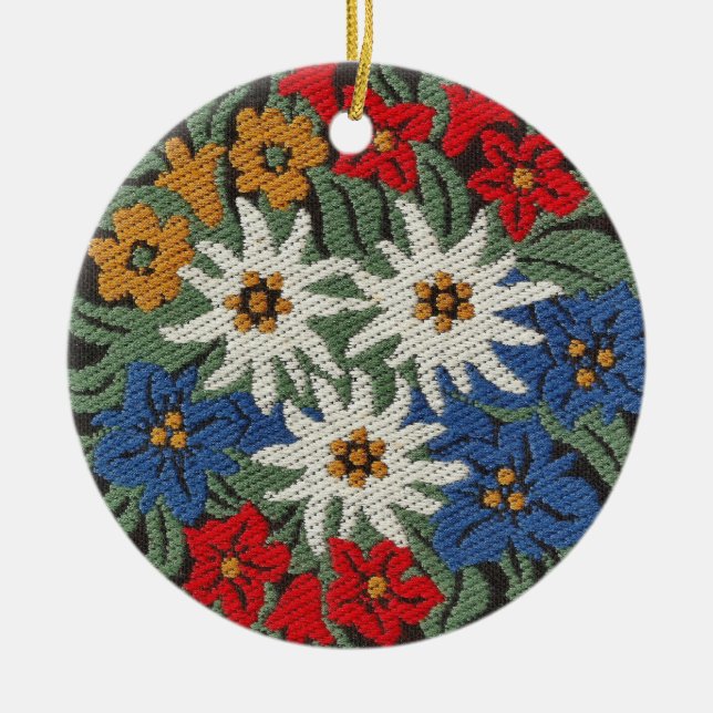 Edelweiss Swiss Alpine Flower Ceramic Tree Decoration (Front)