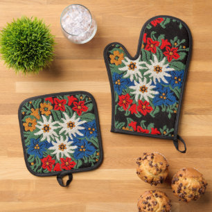 Edelweiss Swiss Alpine Flower  Oven Mitt & Pot Holder Set