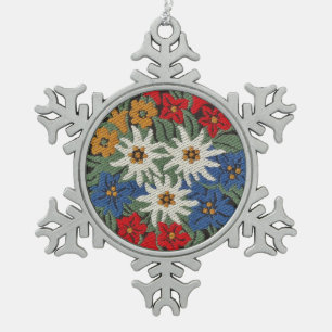 Edelweiss Swiss Alpine Flower Snowflake Pewter Christmas Ornament