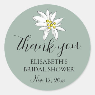 Edelweiss Wildflower Cute Bridal Shower Sage Classic Round Sticker